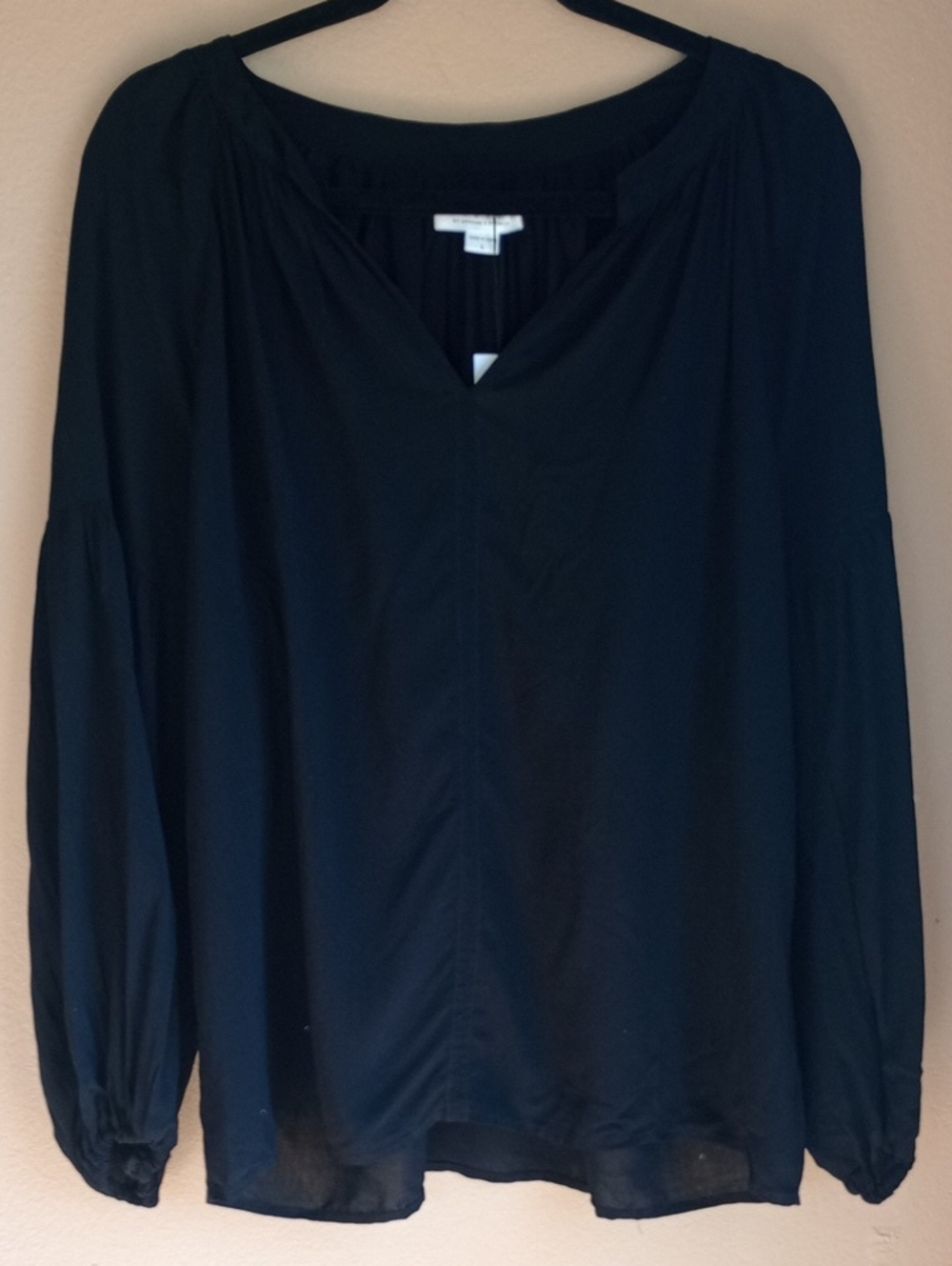Velvet By Graham & Spencer Black Peasant Style Basic Blouse Top Size L